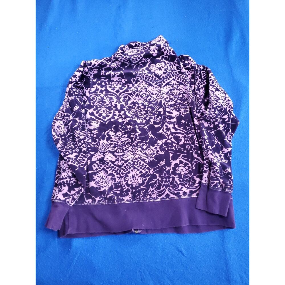 Oleg Cassini Sport Luxe Velour Jacket Womens XL Purple Y2K Track Zip Up - Picture 13 of 15